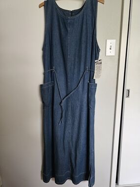 Denim Vintage With Tags Sleeveless Pinafore Dress with Front Pockets